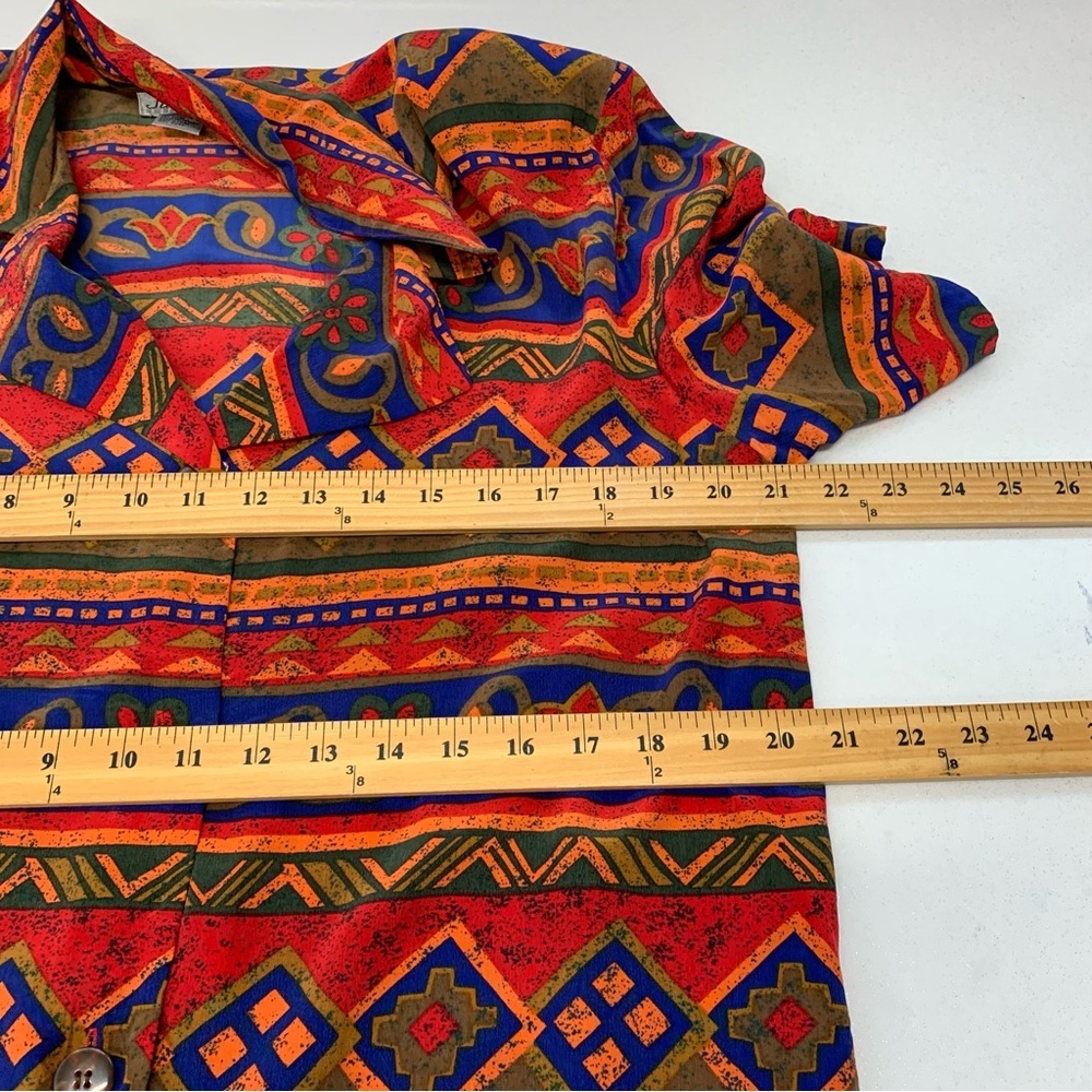 Vintage 90s Silk Dress 10 Button Front Belt Southwest Print Shift Lightweight - Picture 8 of 8